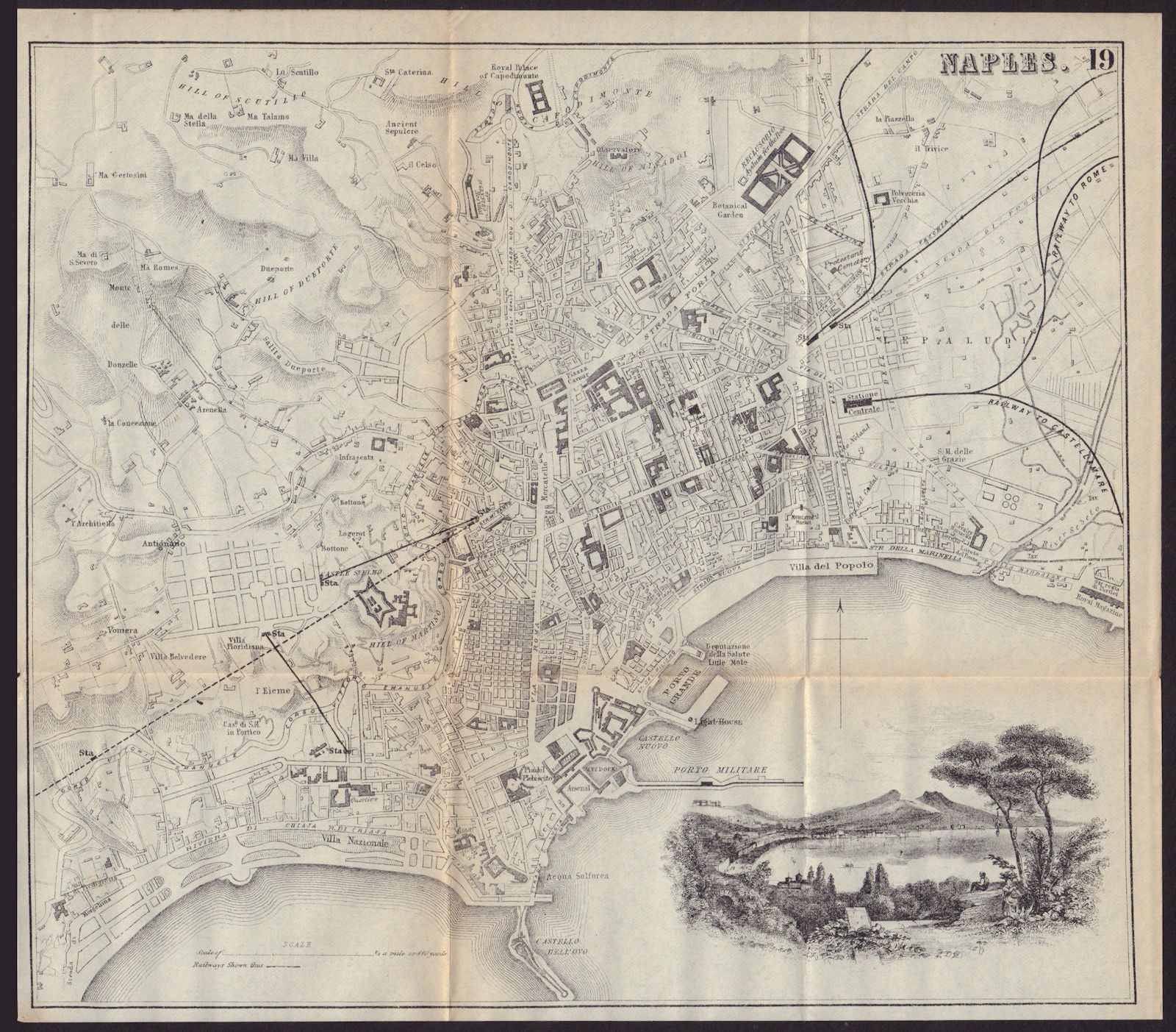 NAPLES NAPOLI antique town plan city map. Italy. BRADSHAW 1893 old